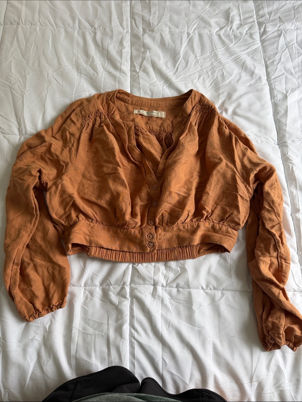 We The Free Cropped Button-Up Top in Rust Orange